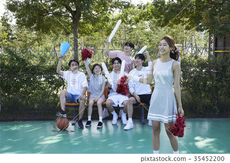 Young woman, young man, friend, cheering 35452200