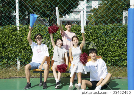 Young woman, young man, friend, cheering Young woman, young man, friend, cheering 35452490
