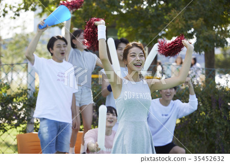 Young woman, young man, friend, cheering 35452632