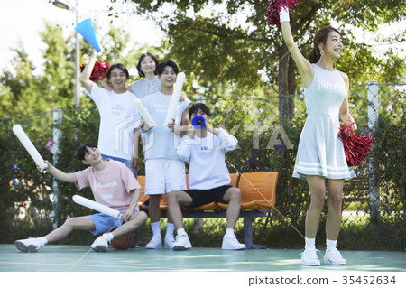 Young woman, young man, friend, cheering 35452634