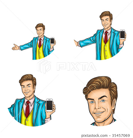 Set of vector pop art round avatar icon for users Set of vector pop art round avatar icon for users 35457069