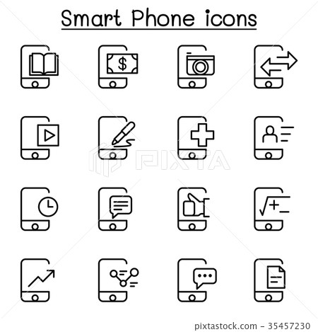 Smartphone icon set in thin line style 35457230
