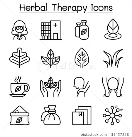 Herbal Therapy & Spa icon set in thin line style 35457238