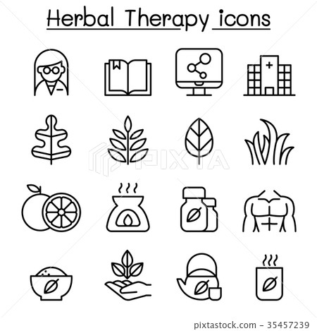 Herbal Therapy & Hospital icon set in thin line 35457239