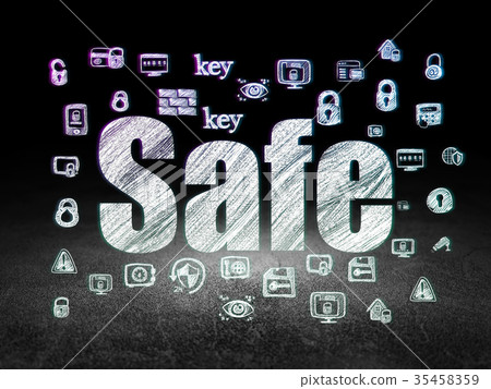 Security concept: Safe in grunge dark room Security concept: Safe in grunge dark room 35458359