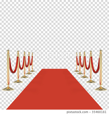 Red carpet with red ropes on golden stanchions 35460181