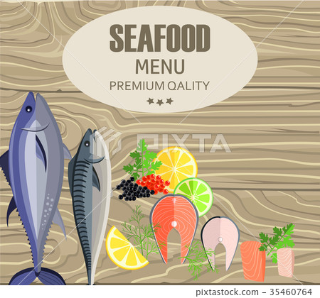 Seafood Restaurant Menu with Fish on Cutting Board Seafood Restaurant Menu with Fish on Cutting Board 35460764