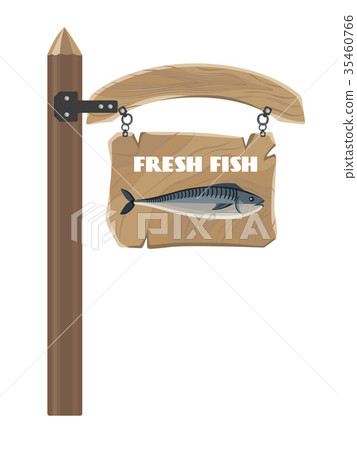 Fresh Fish on Hanging Wooden Board Vector Poster Fresh Fish on Hanging Wooden Board Vector Poster 35460766