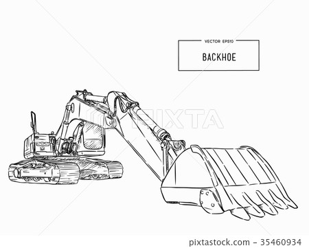 Yellow backhoe loader , sketch vector. 35460934