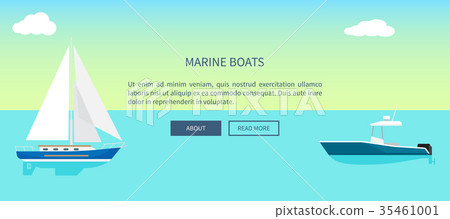 Marine Boats Web Banner with Text, Yacht Sailboat - Stock Illustration ...
