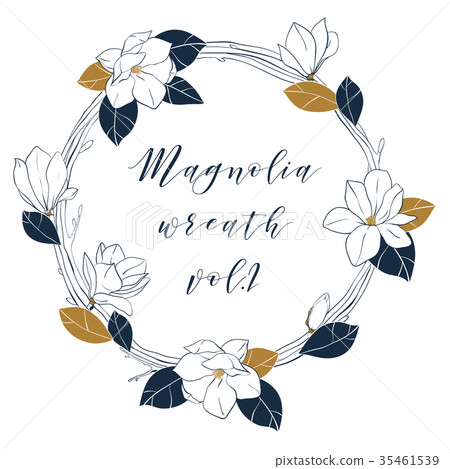Graphic magnolia wreath in deep blue and bronze Graphic magnolia wreath in deep blue and bronze 35461539