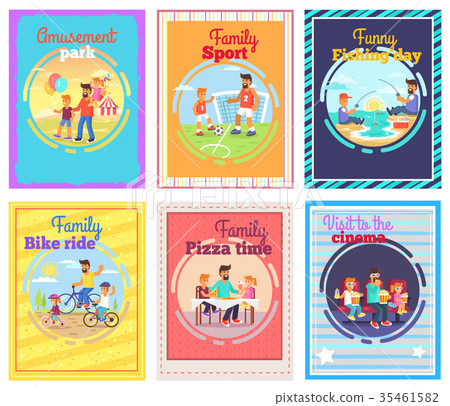 Father Spends Time with Children Illustrations Set Father Spends Time with Children Illustrations Set 35461582