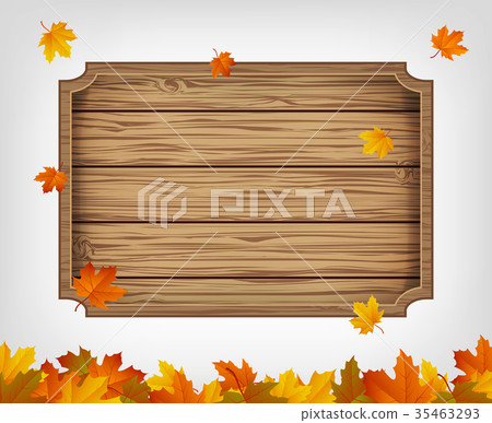 Autumn background with maple leaves and wooden Autumn background with maple leaves and wooden 35463293