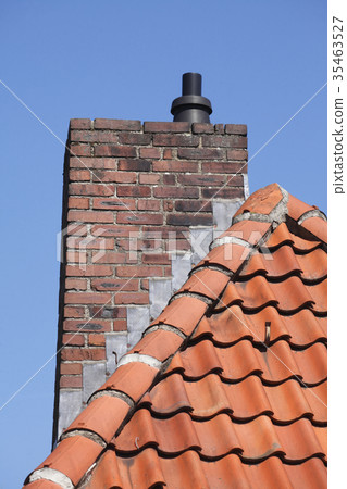 red roof, chimney red roof, chimney 35463527