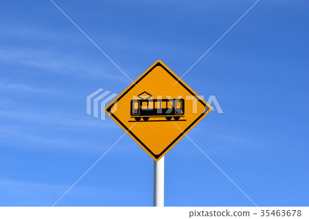 Road Sign With Level Crossing Stock Photo