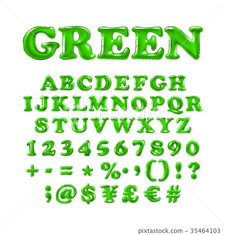 English alphabet and numerals from green balloons 35464103