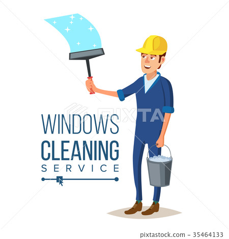 Skyscraper Cleaning Service Vector. Man With 35464133