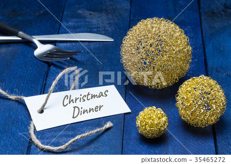 Christmas Menu Christmas card with cutlery and decoration balls 35465272