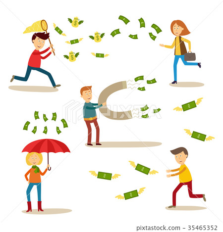 vector flat people catching money scenes set vector flat people catching money scenes set 35465352