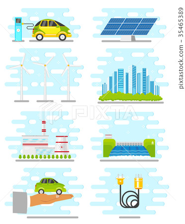 vector flat renewable, alternative energy icon set - Stock Illustration ...