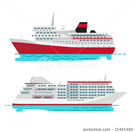 Spacious Luxury Cruise Liner and Big Red Steamer Spacious Luxury Cruise Liner and Big Red Steamer 35465480