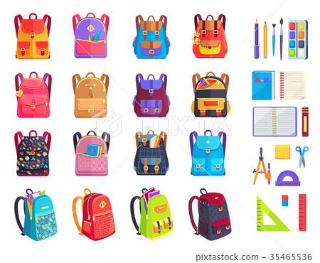 Colorful Modern Rucksacks and School Supplies Set 35465536
