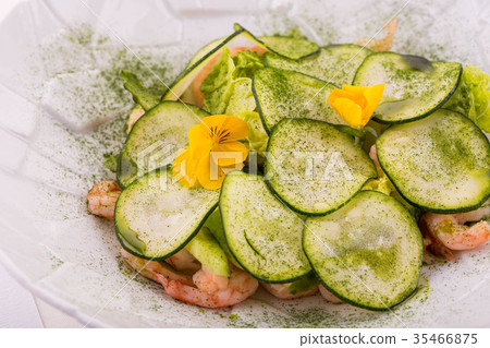 Shrimps Kamchatka, are served with pickles zucchin 35466875