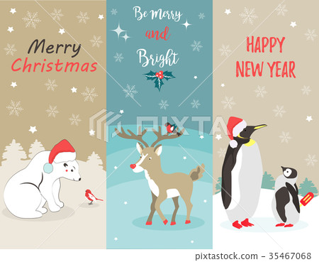 Set of Holiday greeting cards with animals Set of Holiday greeting cards with animals 35467068