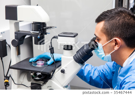 Male scientist looking at the microscope Male scientist looking at the microscope 35467444