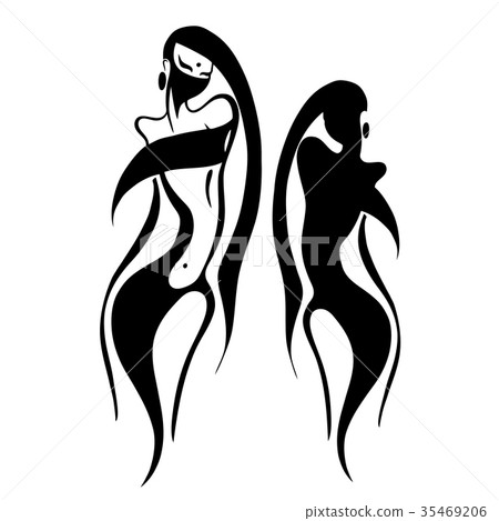 Eastern woman Silhouette. Hand drawn Vector 35469206