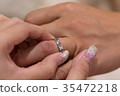 Bride hand and groom hand are wearing a ring. 35472218