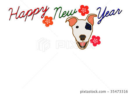 New Year's card miniature bull terrier New Year's card miniature bull terrier 35473316