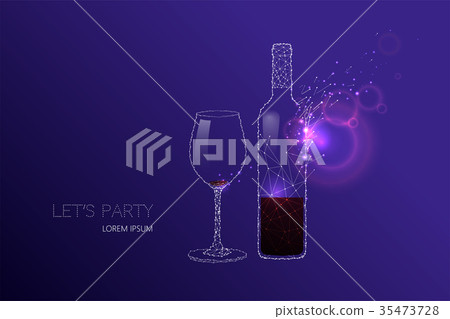 Wine glass-bottle with light and starry sky Wine glass-bottle with light and starry sky 35473728