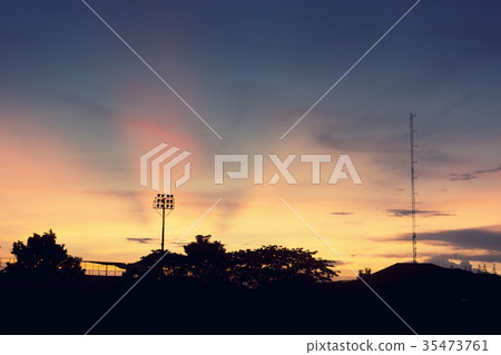 Silhouette of spotlight with sky in evening 35473761