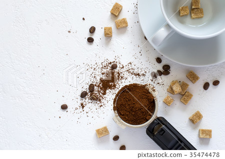 Ingredients for coffee: ground coffee in the horn 35474478