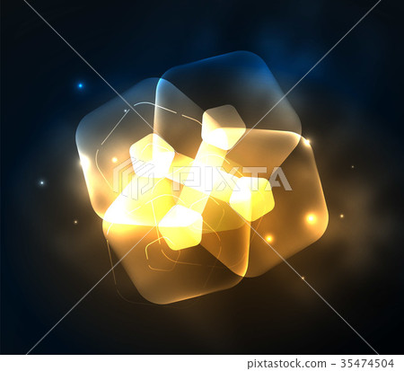 Glowing glass transparent pentagans, geometric 35474504
