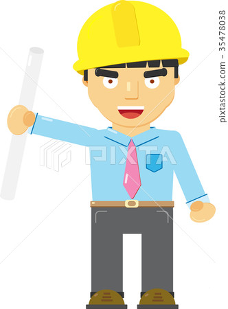 Happy Engineer with finished Paper plan Happy Engineer with finished Paper plan 35478038