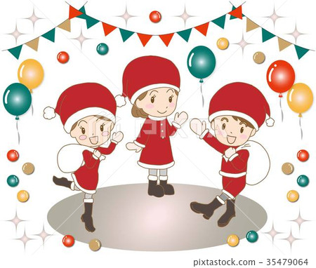 聖誕老人服裝的3個孩子 35479064
