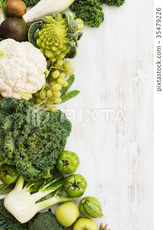 Top view of green vegetables and fruits Top view of green vegetables and fruits 35479226