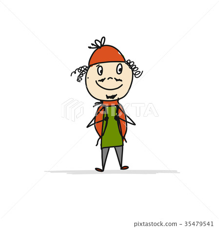 Boy with backpack, sketch for your design 35479541