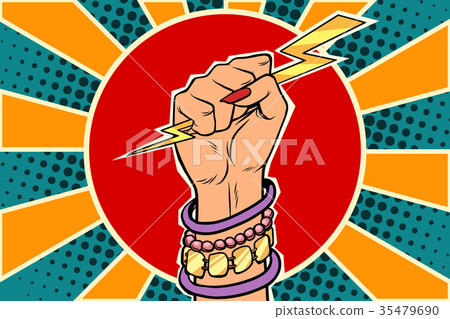 Girl power lightning in the fist. Caucasian woman Girl power lightning in the fist. Caucasian woman 35479690