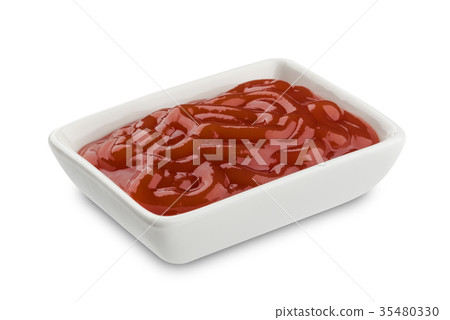 Ketchup square bowl isolated on white background Ketchup square bowl isolated on white background 35480330