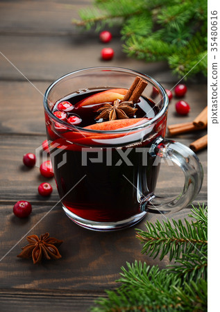 Christmas Mulled Wine with Apple and Cranberries.  35480616