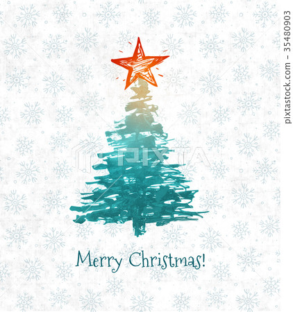 Greeting card with christmas tree and big star - Stock Illustration ...