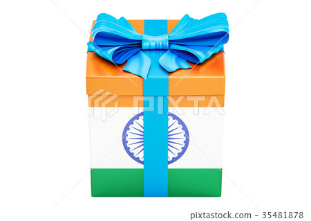 Gift box with flag of India, holiday concept Gift box with flag of India, holiday concept 35481878