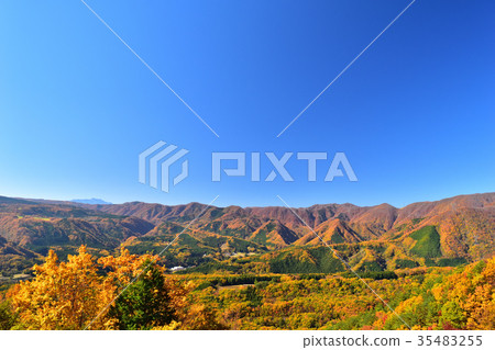 Mountains of Shiobara Onsen with autumn colors seen from Shiona Skyline Mountains of Shiobara Onsen with autumn colors seen from Shiona Skyline 35483255