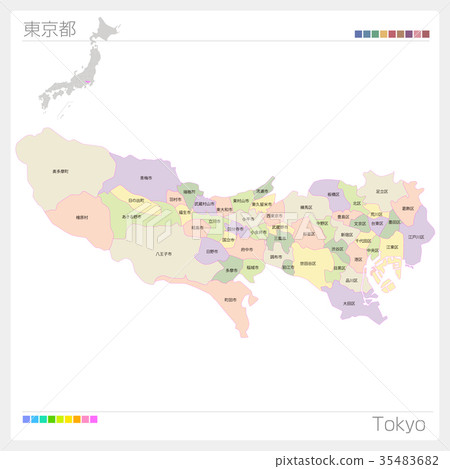 Map of Tokyo (wards, cities, cities, colors) 35483682