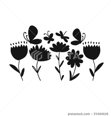 Flowers and butterflies, black silhouette for your 35484026