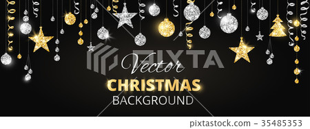 Sparkling Christmas glitter ornaments. Golden 35485353