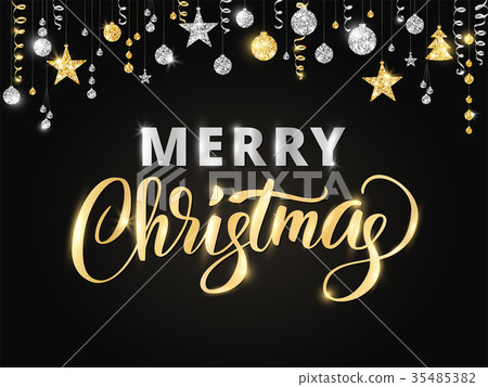 Merry Christmas hand written lettering. Gold and 35485382